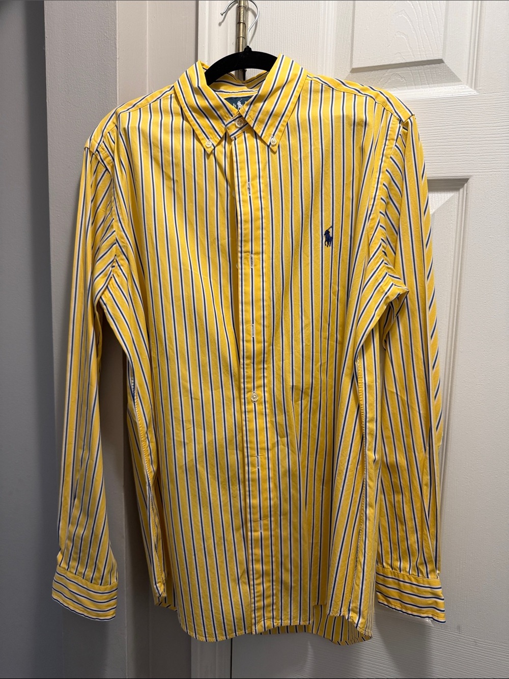 Ralph Lauren Yellow Striped Button-Down Shirt with Navy Logo